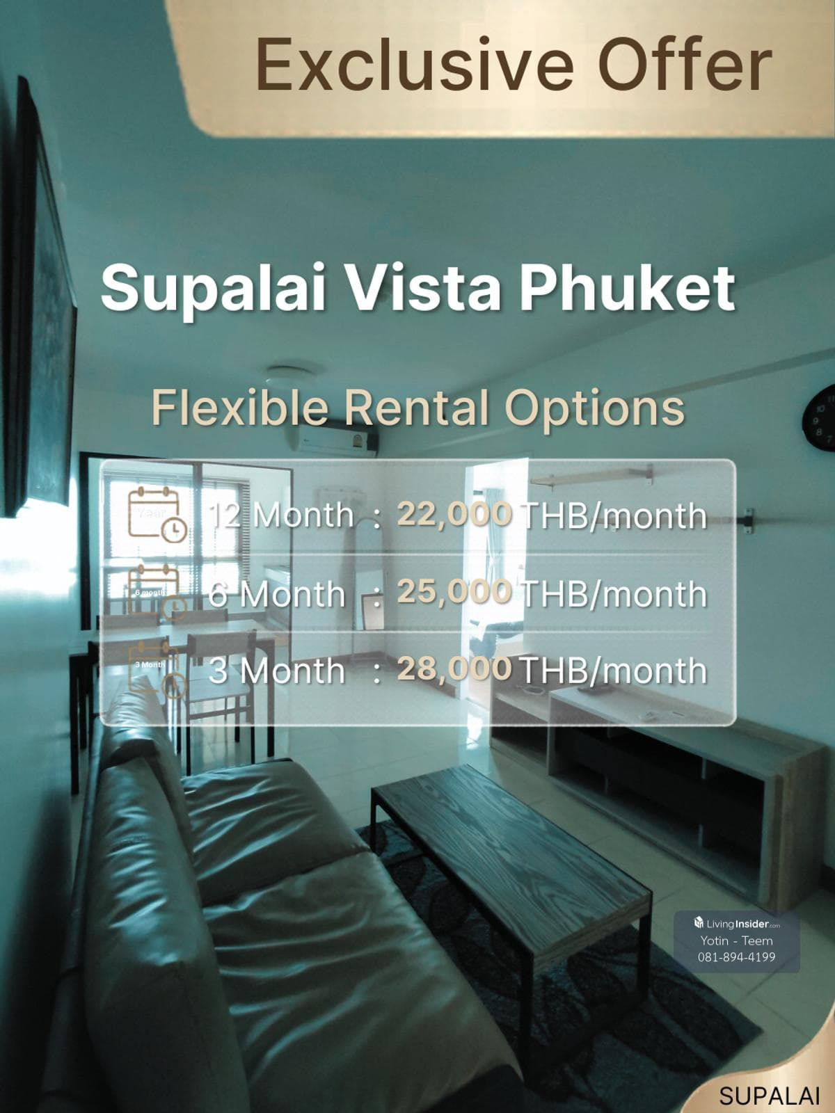 🌴 FOR RENT: Supalai Vista Phuket – Spacious 1-Bed in the City Center with Flexible Leases! ✨