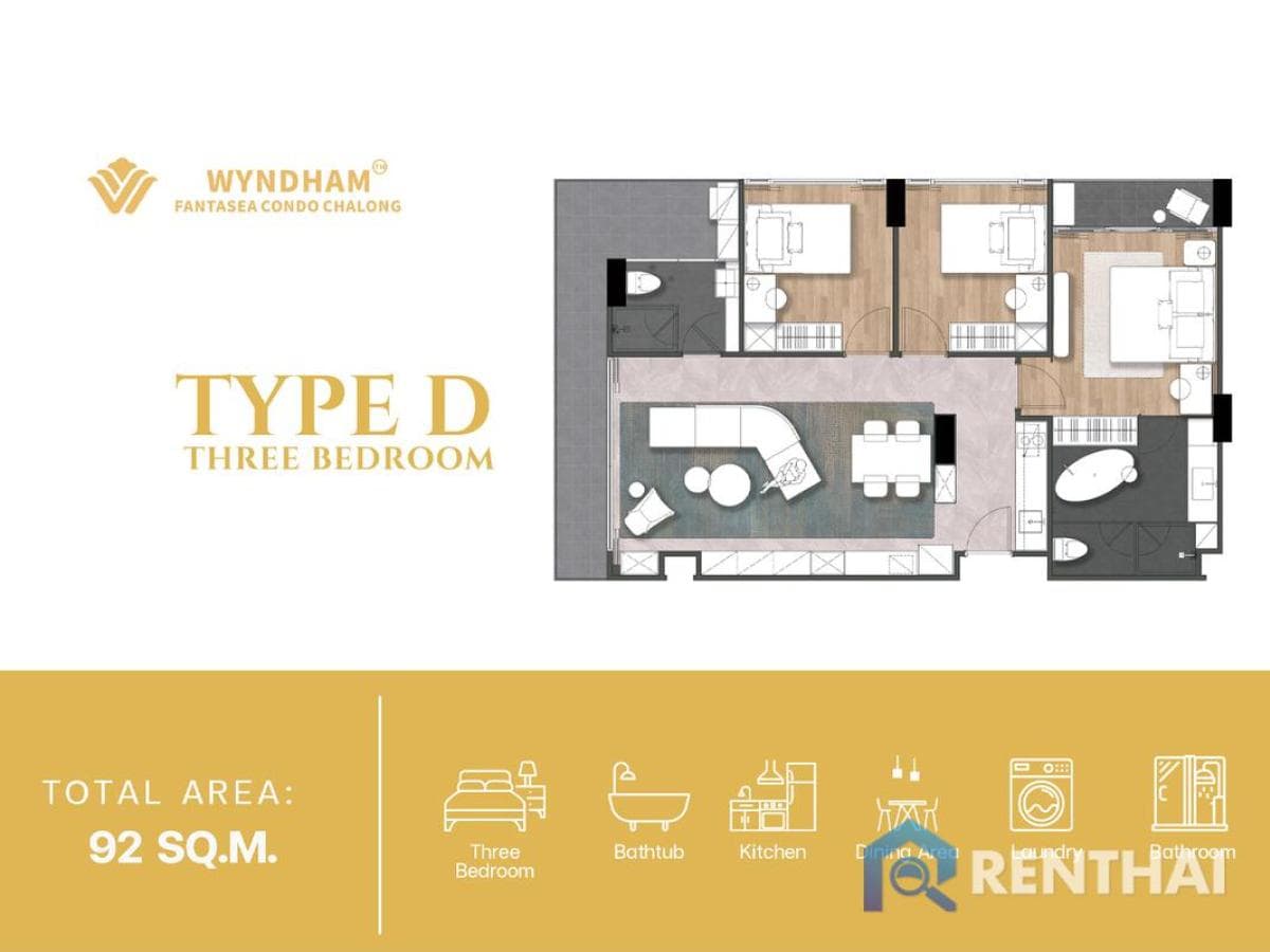 Beautiful 3bed Wyndham Fantasea Condo Chalong in Phuket: Bathtub, Gym, Pool - image 5