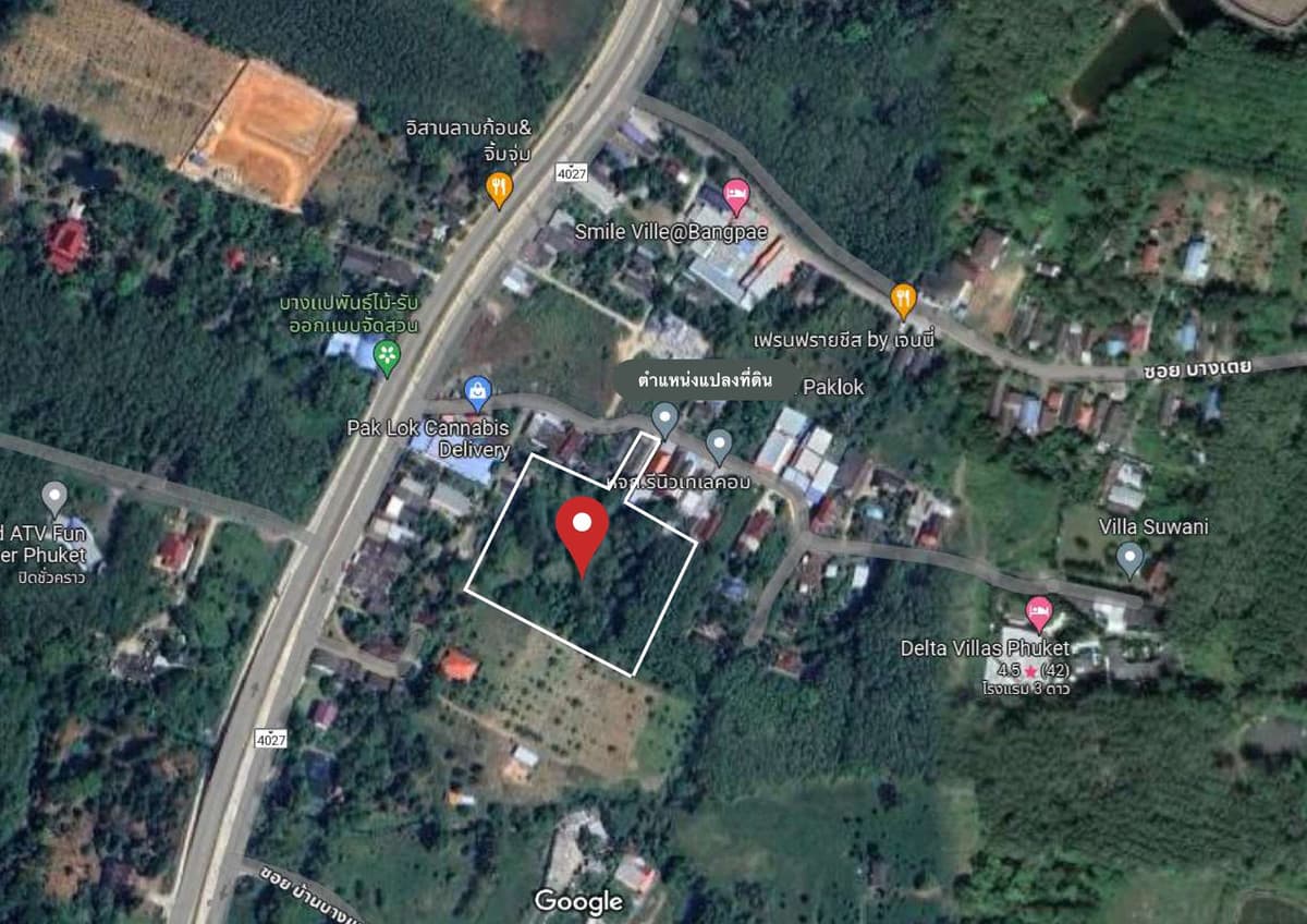 Land in Phuket, Pa Khlok, for building a pool villa. There is a house plan provided.