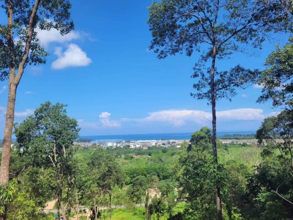 Land for sale in Phuket, Thalang District, beautiful sea view, area 2 rai 93 sq m., near Phuket Airport.
