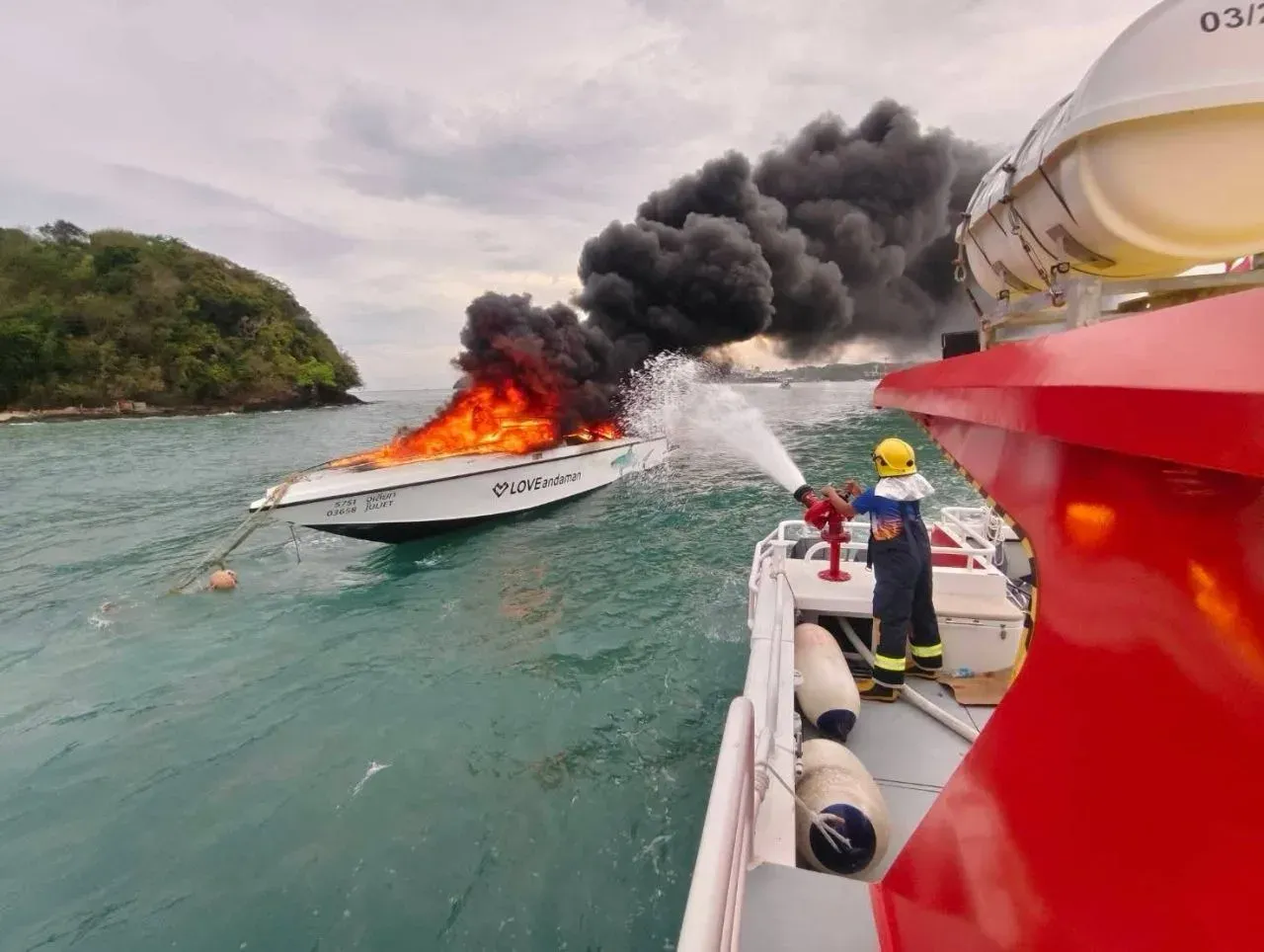 Love Andaman speedboat badly damaged in fire off Ao Makham, | Phuket
