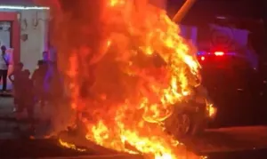 Fatal Collision in Koh Kaew Leaves Motorcyclist Dead, Car Engulfed in Flames-VIDEO
