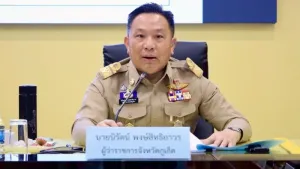 Phuket Governor Nirat Pongsitthaworn at the Provincial Hall meeting yesterday (May 26). Photo: PR Phuket
