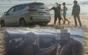 Tourist Fined After Driving Car Onto Layan Beach in Phuket