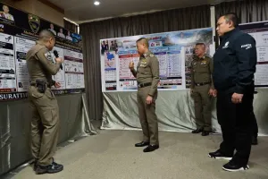 Image 45: Deputy Interior Minister Polapee Suwunchwee, right, at a police briefing on Koh Samui on Saturday. (Police photo)