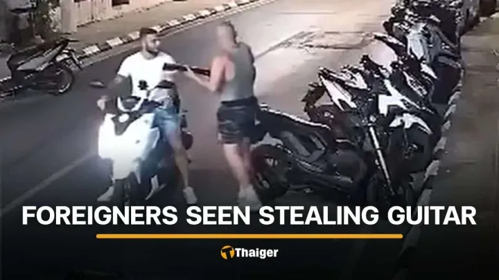 Ausländische Männer auf Überwachungskamera beim Gitarrendiebstahl in Phuket erwischt