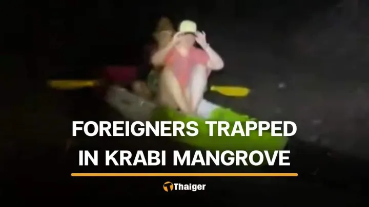 Ausländisches Paar gerettet, nachdem sein Kajak in den Mangroven von Krabi feststeckte
