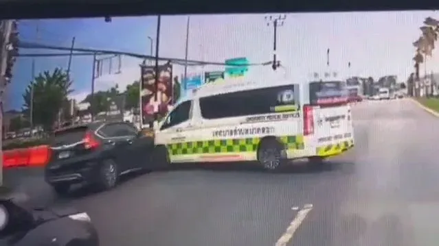 Car slams into ambulance at Thalang Hospital junction, | Phuket