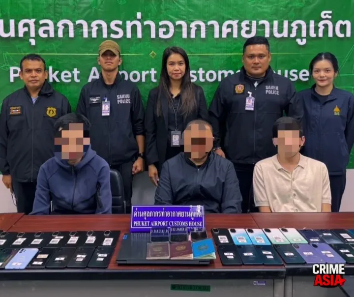 Three foreigners arrested at Phuket airport with 38 untaxed mobile phones
