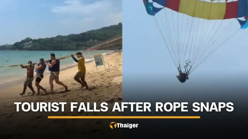 Thai parasailing staff and tourist fall into Phuket sea after rope snaps