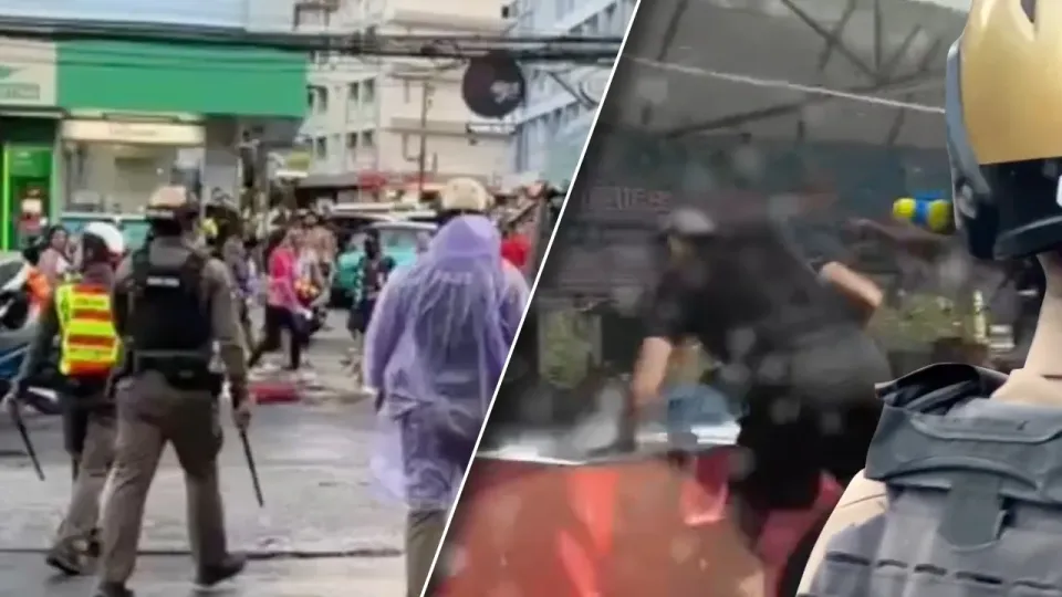 Patong Police arrest foreign tourist for using a high-pressure water gun to spray officers while on duty.