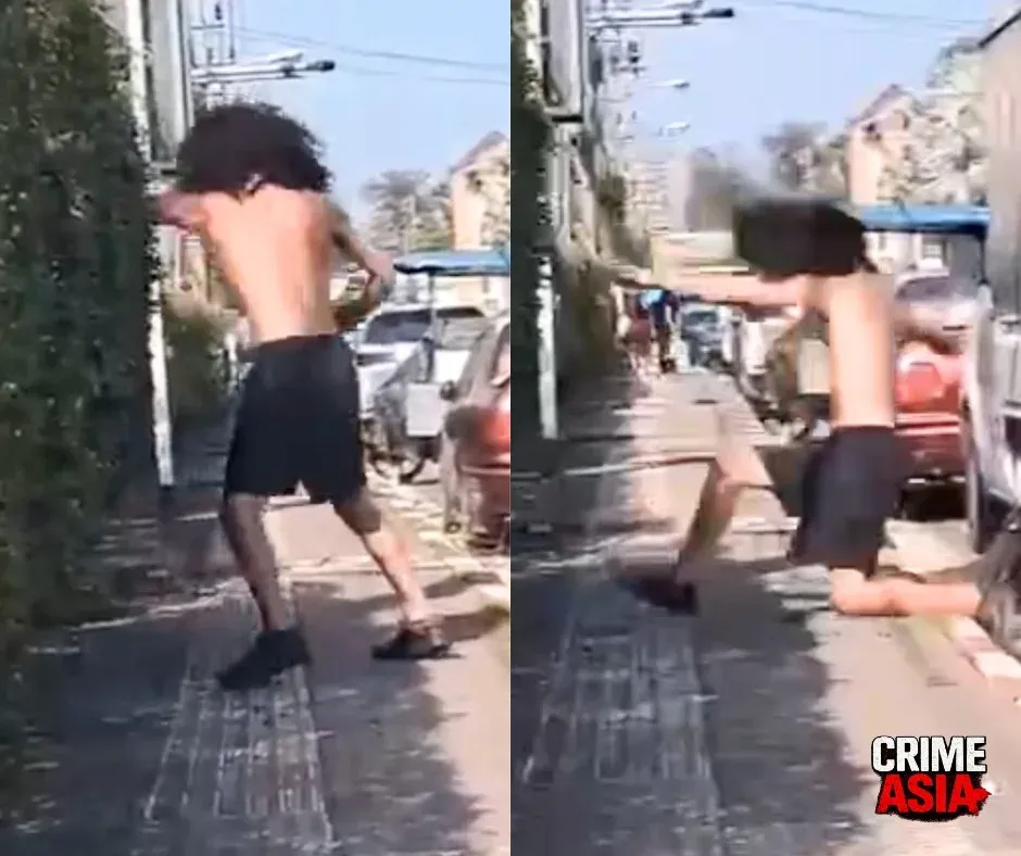 Video shows intoxicated man fall while striking roadside hedgerow in Patong